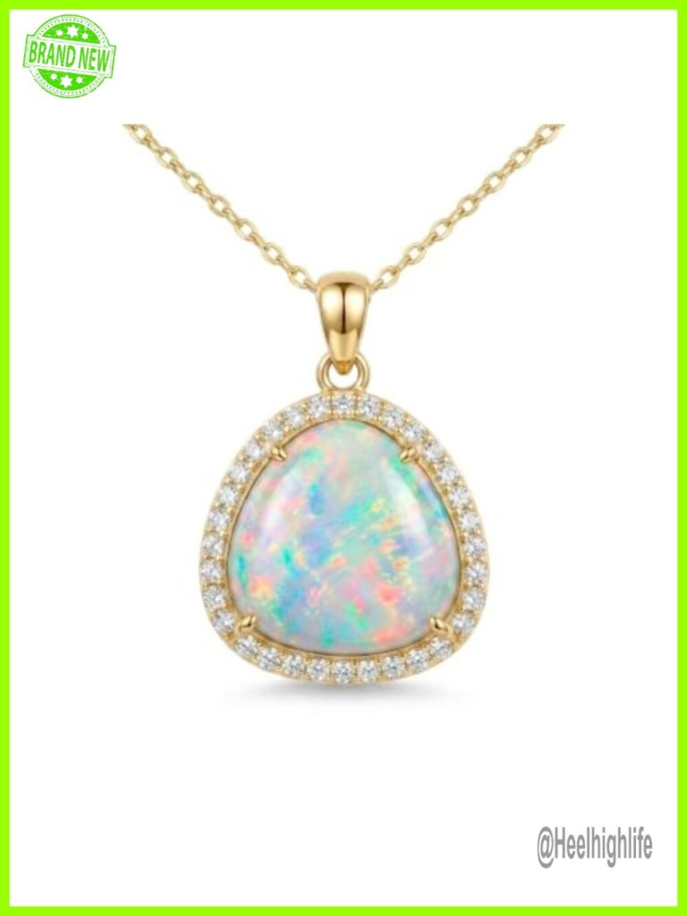 14K Gold Plated Sterling Silver Triangle Gemstone Halo Pendant Necklace